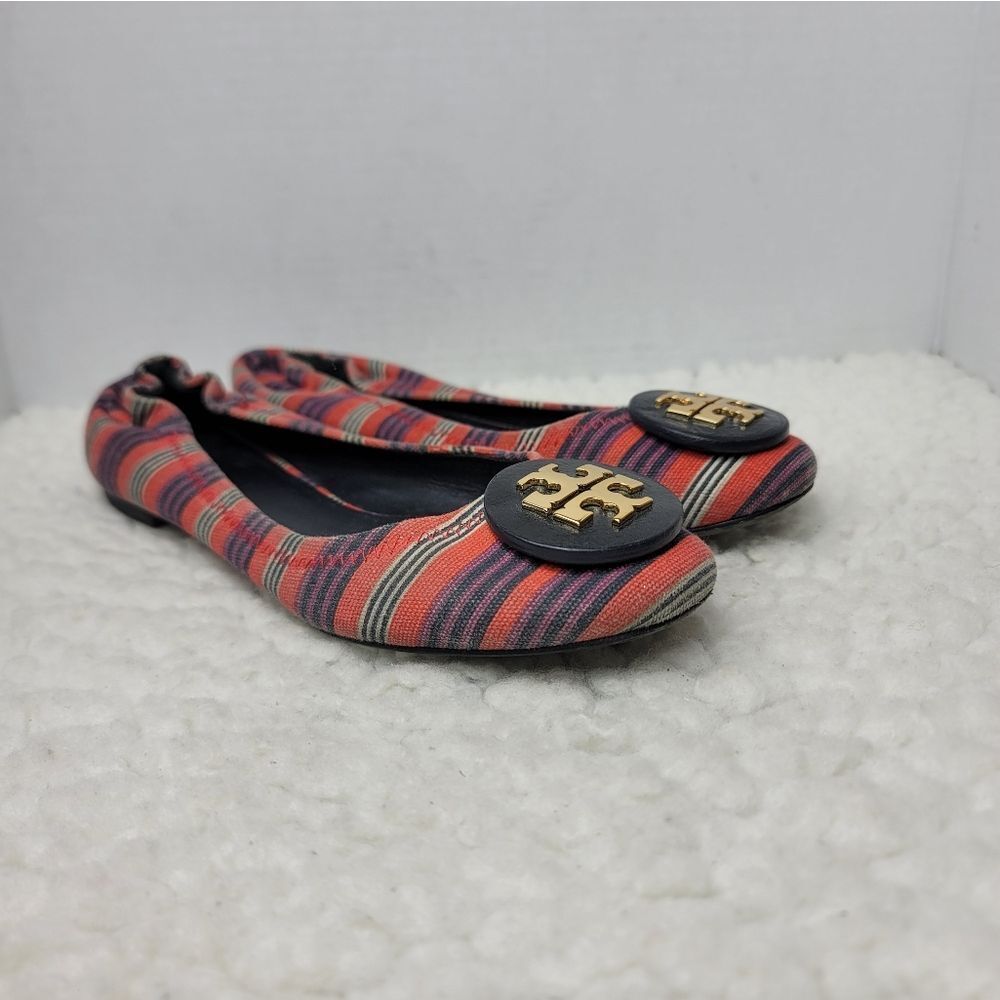 Tory Burch Bauer Reva Womens Ballet Flat Size 7.5 Striped Red Canvas Slip On